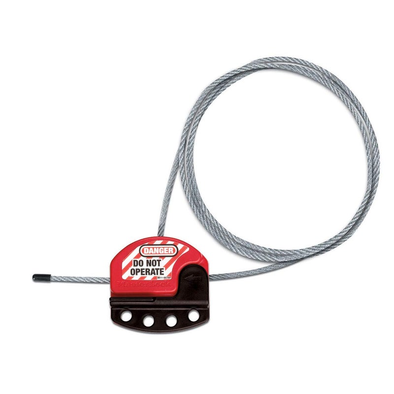MasterLock S806 Adjustable Lockout Tagout Steel Cable, 5/32" Diameter, Black/Red - Image 1