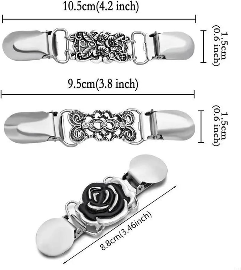 Cinch Clip Cinch Clip 6Pcs Retro Cardigan Collar Dress Clothing Non-Slip Flower Pattern for Variety of Shirts(SizeC) - Image 2