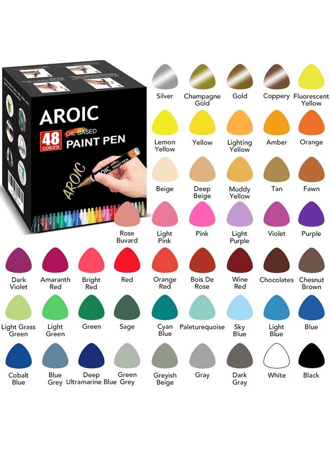 AROIC Paint Pens For Rock Painting 48 Pack.Write On Anything! Paint Pens For Rock Wood Metal Plastic Glass Canvas Ceramic & More! Lowodor Oilbased Mediumtip Paint Markers - Image 3