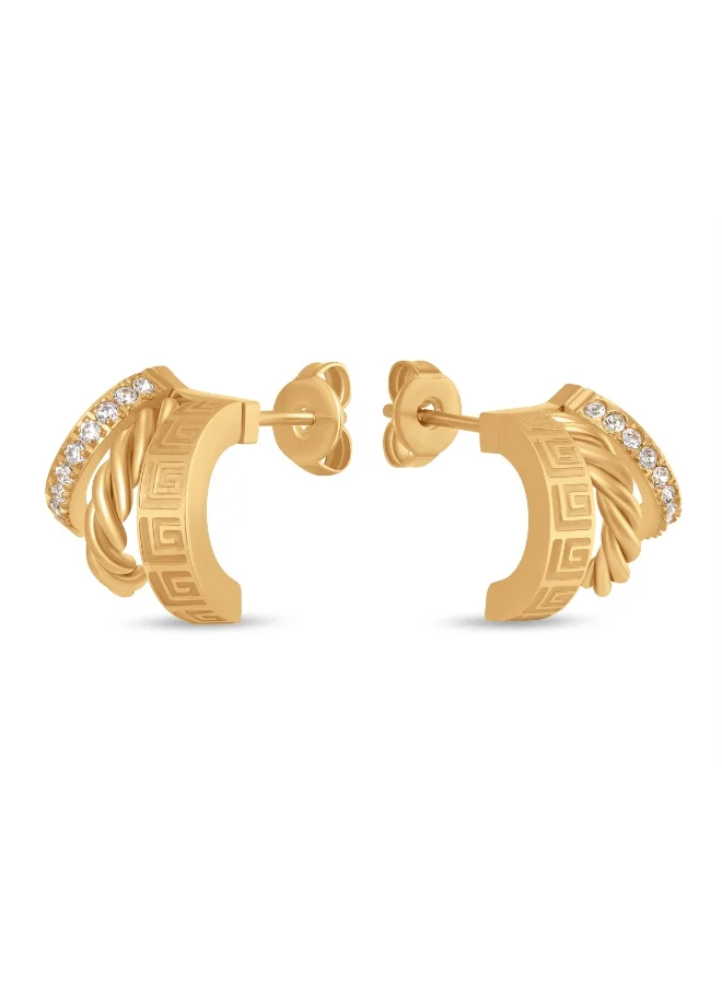 غاي لاروش أقراط إليونور مطلية بالذهب بشعار الجري وكريستالات