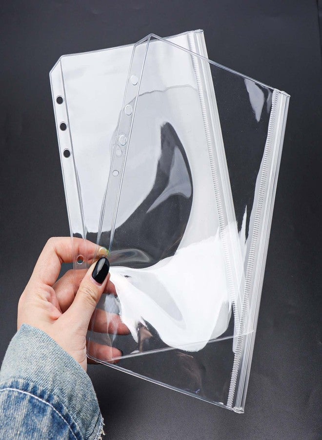 Mogoostry 12pcs A5 Binder Pockets Clear Ziplock Pocket 6 Holes Transparent Binder Pouches Sleeves Flat Sealing Zipper Storage Bag Page Protectors - Image 3