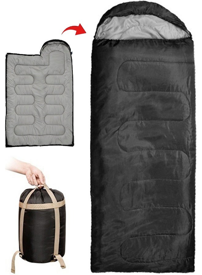 TAPIT Sleeping Bag Camping with Compression Sack Ultralight Backpacking Sleeping Bag with Zipper Suitable for Warm & Cold Weather for Hiking Traveling Outdoor Adventure (Black/0.7kg, [180+30]*75cm) - Image 1
