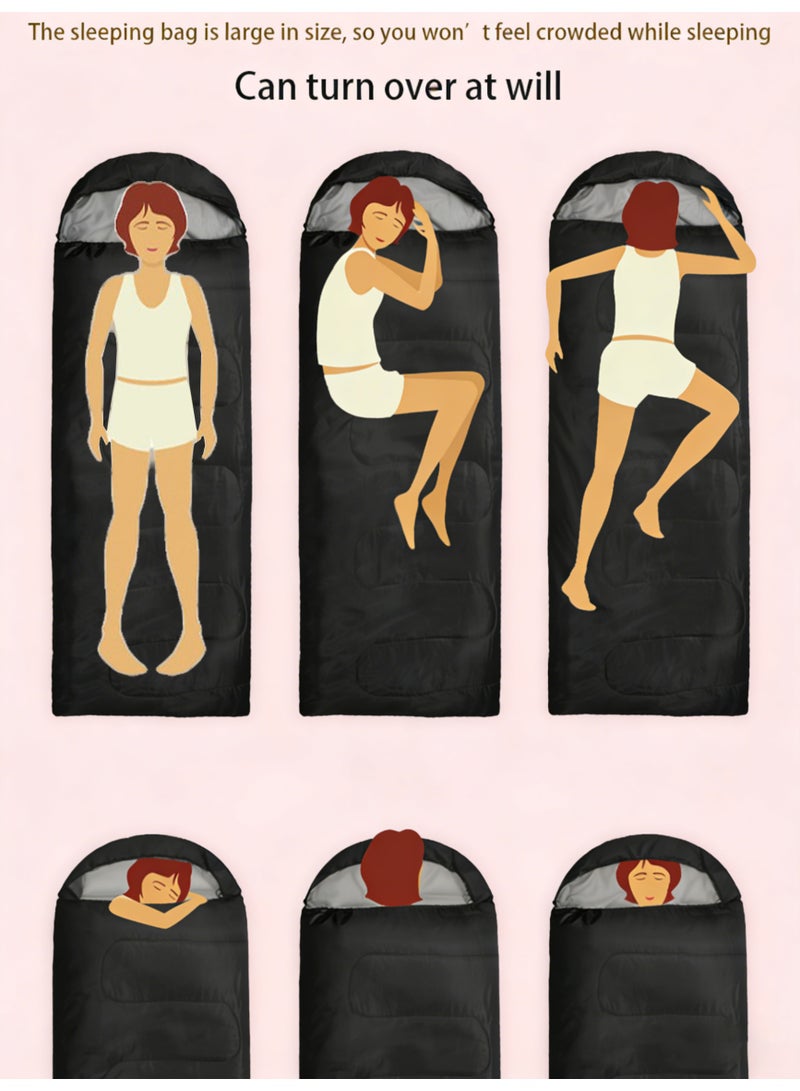 TAPIT Sleeping Bag Camping with Compression Sack Ultralight Backpacking Sleeping Bag with Zipper Suitable for Warm & Cold Weather for Hiking Traveling Outdoor Adventure (Black/0.7kg, [180+30]*75cm) - Image 4