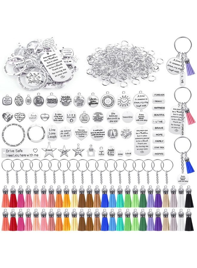 Audab 350Pcs Motivational Keychain Accessories Set With 50 Engraved Inspirational Words Charms 50 Leather Keychain Tassels 50 Keyring With Chain 200 Open Jump Rings For Keychain Making Diy Crafting - Image 1