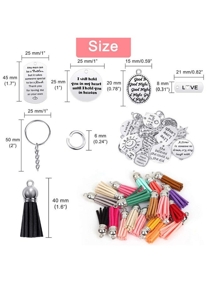 Audab 350Pcs Motivational Keychain Accessories Set With 50 Engraved Inspirational Words Charms 50 Leather Keychain Tassels 50 Keyring With Chain 200 Open Jump Rings For Keychain Making Diy Crafting - Image 4