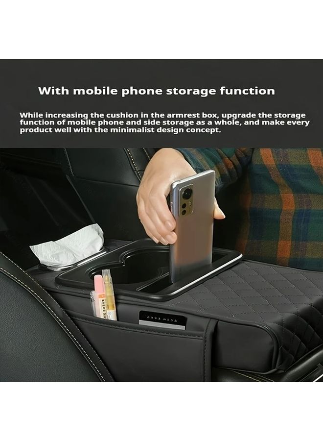 Black Car Center Console Armrest Box With Cup Holder And Paper Storage Universal For Cars SUV Trucks - Image 5