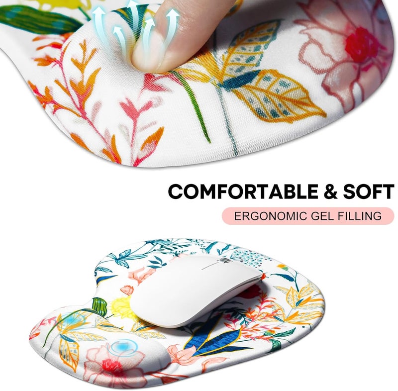 JIKIOU Mouse Pad, 2 Pack Ergonomic Mouse Pads with Comfortable Gel Wrist Rest Support and Smooth Cloth, Non-Slip PU Base for Easy Typing Pain Relief Durable and Easy to Clean Small White Flowers - Image 4