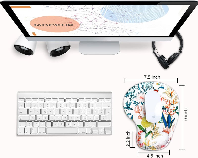 JIKIOU Mouse Pad, 2 Pack Ergonomic Mouse Pads with Comfortable Gel Wrist Rest Support and Smooth Cloth, Non-Slip PU Base for Easy Typing Pain Relief Durable and Easy to Clean Small White Flowers - Image 2