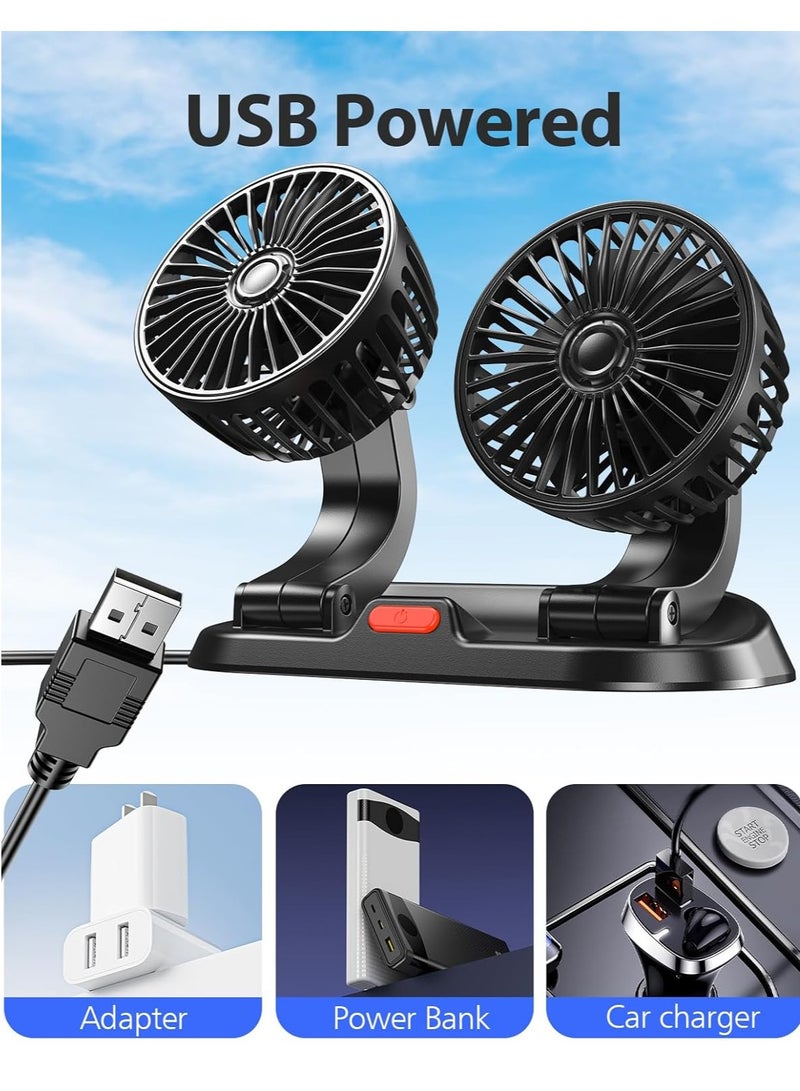 Loquat Car Fan - Dual Head Fan for Car, Portable Vehicle Cooling Fan - Brushless Motor- 3 Speeds, 360° Rotation, for Car Dashboard, SUV/RV/Truck/Sedan/Cruise/Office (USB) - Image 3