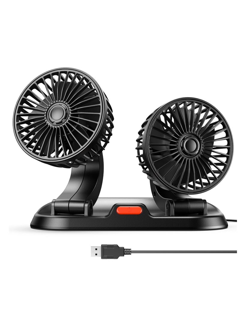 Loquat Car Fan - Dual Head Fan for Car, Portable Vehicle Cooling Fan - Brushless Motor- 3 Speeds, 360° Rotation, for Car Dashboard, SUV/RV/Truck/Sedan/Cruise/Office (USB) - Image 1