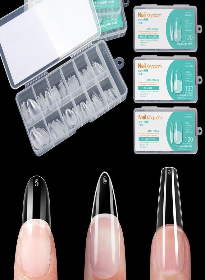 BlueZOO Gel Long Nail Tips Pre-etching Almond Coffin Oval Clear Press On Nails, Salon Quality 3 Styles 360Pcs Half Matte Full Cover Acrylic False Nails Extension DIY Manicure Beginner & Professional - Image 1