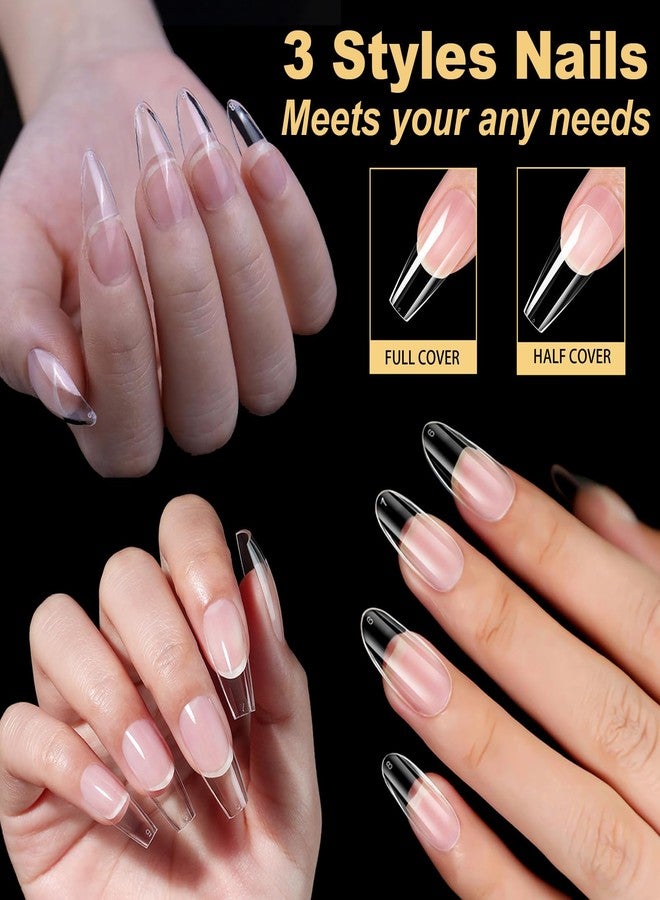 BlueZOO Gel Long Nail Tips Pre-etching Almond Coffin Oval Clear Press On Nails, Salon Quality 3 Styles 360Pcs Half Matte Full Cover Acrylic False Nails Extension DIY Manicure Beginner & Professional - Image 2
