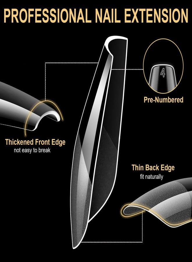BlueZOO Gel Long Nail Tips Pre-etching Almond Coffin Oval Clear Press On Nails, Salon Quality 3 Styles 360Pcs Half Matte Full Cover Acrylic False Nails Extension DIY Manicure Beginner & Professional - Image 4