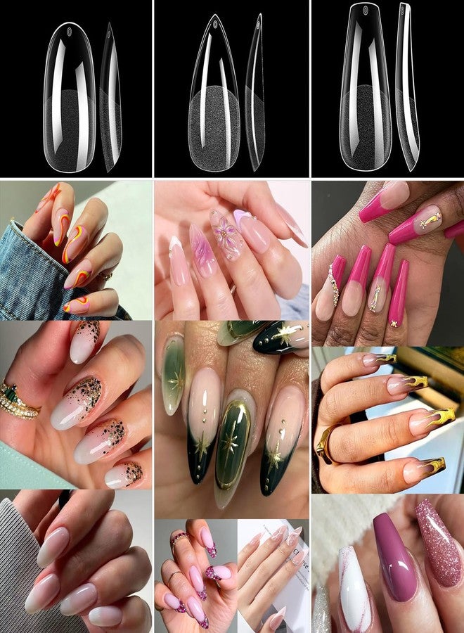 BlueZOO Gel Long Nail Tips Pre-etching Almond Coffin Oval Clear Press On Nails, Salon Quality 3 Styles 360Pcs Half Matte Full Cover Acrylic False Nails Extension DIY Manicure Beginner & Professional - Image 3