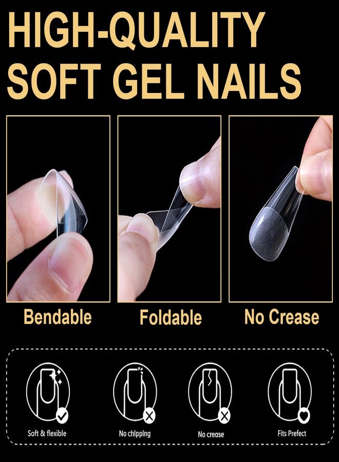 BlueZOO Gel Long Nail Tips Pre-etching Almond Coffin Oval Clear Press On Nails, Salon Quality 3 Styles 360Pcs Half Matte Full Cover Acrylic False Nails Extension DIY Manicure Beginner & Professional - Image 5