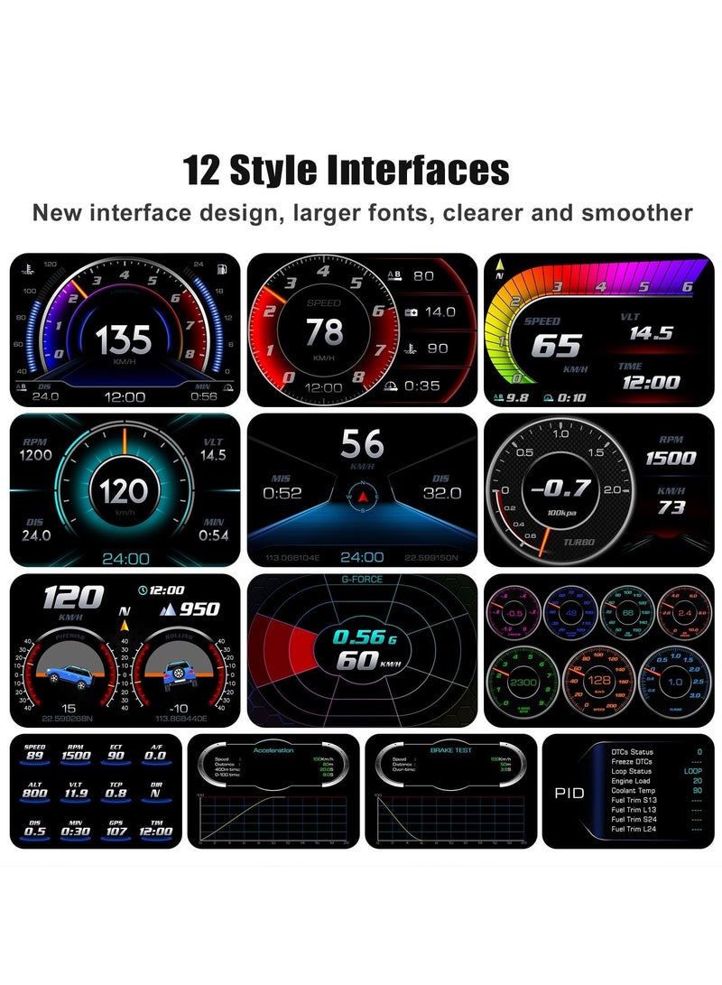 HUD Heads Up Display for Car, OBD+GPS Multi-Data Monitor Digital Speedometer, Overspeed Alarm, RPM, Water Temperature, Turbo Pressure Smart Gauge for Most Vehicles After 2008 — Supports Arabic Language - Image 3