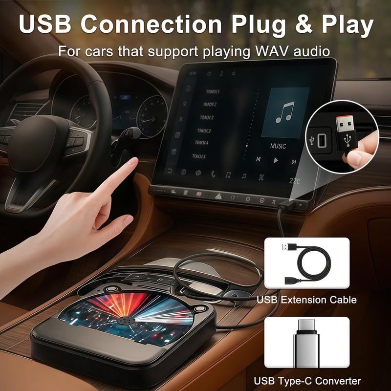 WOOPKER External Portable CD Player for Car, Plug and Play Car CD Player with USB Port AUX Port, Universal USB Player for Vehicle, Laptop, TV, Computer, for Android 4.4 and Above Navigation - Image 3