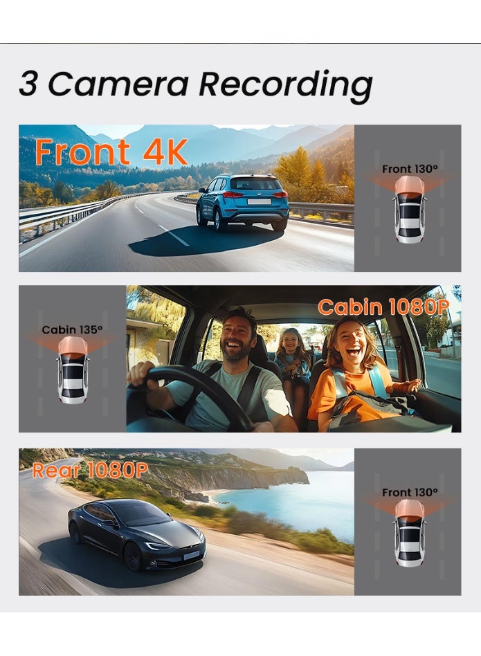 3.2inch Driving Recorder Dash Cam 3cam 4K Front 1080P Inside 1080P Reverse Car Security Camera Loop Recording Camera - Image 3