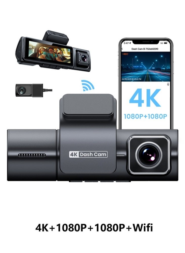 3.2inch Driving Recorder Dash Cam 3cam 4K Front 1080P Inside 1080P Reverse Car Security Camera Loop Recording Camera - Image 1