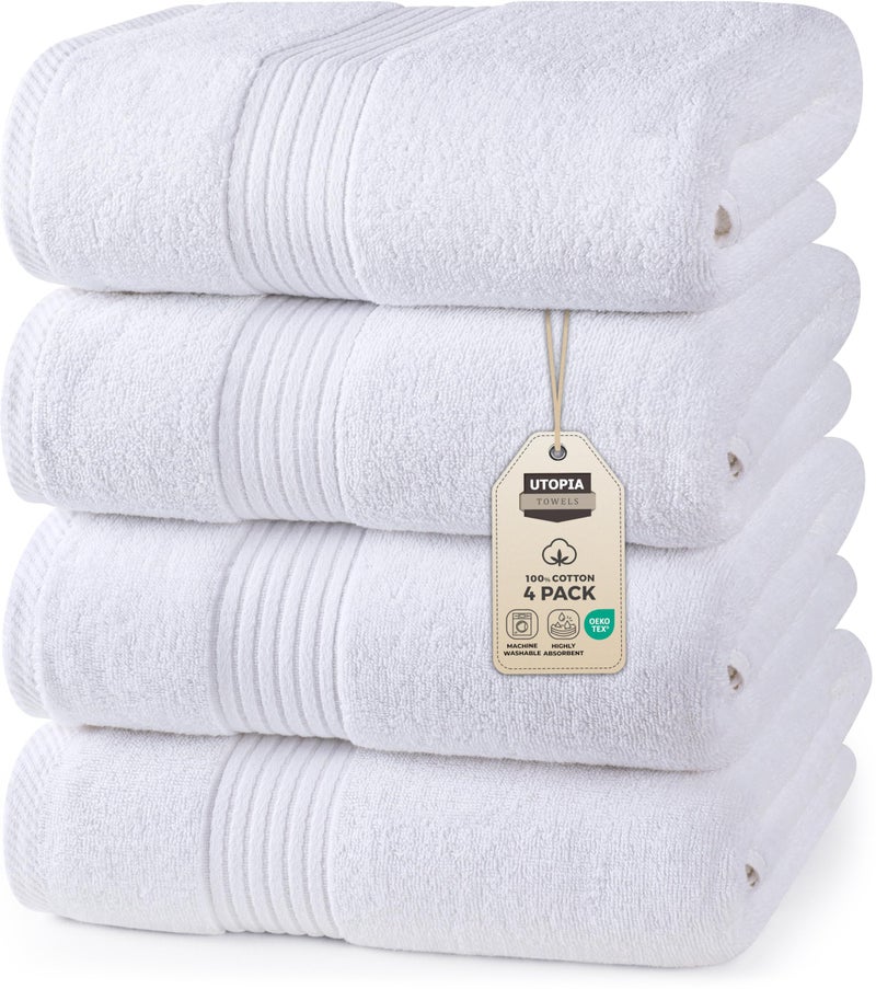 Utopia Towels 4 Pack Bath Towels Set, 27 by 54 Inches, 100% Ring Spun Cotton, Quick Dry, Highly Absorbent, Soft Feel Towels, Perfect for Daily Use, White - Image 3