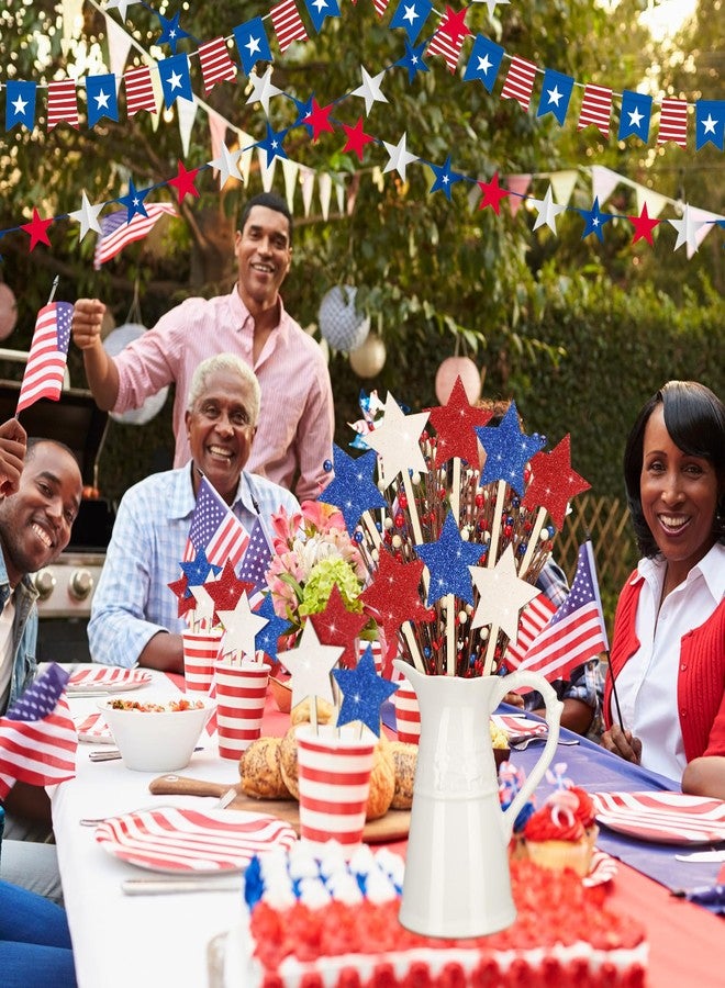 Vicenpal 24 Pcs Patriotic Glitter Wooden Star Picks Memorial Day Decorations 4th of July Double Sided Picks Red White Blue Decorative Vase Filler for Independence Day Home tabletop centerpieces - Image 5