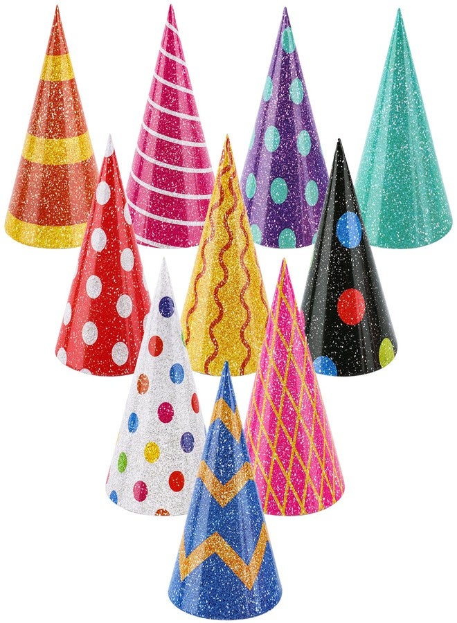 Atiloy 10 PCS Mini Birthday Party Hats Lovely Glitter Cake Cone Birthday Paper Hats，Mini Small Party Headwear for Stuffed Animals Pets Baby，Assorted - Image 1