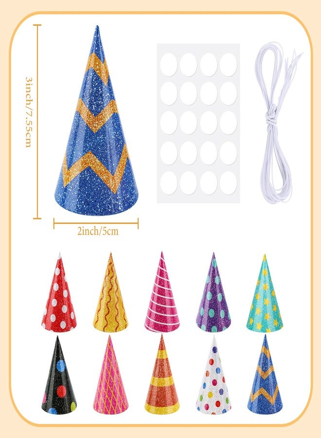 Atiloy 10 PCS Mini Birthday Party Hats Lovely Glitter Cake Cone Birthday Paper Hats，Mini Small Party Headwear for Stuffed Animals Pets Baby，Assorted - Image 2