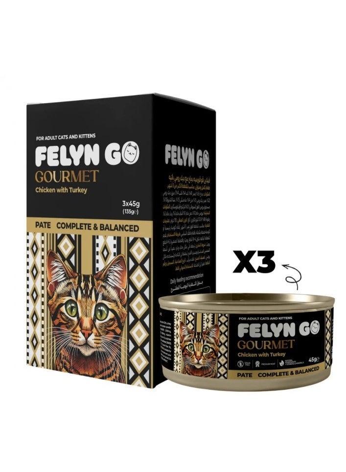 Felyn GO Chicken with Turkey Pâté for Adult Cats & Kittens – 3 Pack Wet Cat Food – Grain Free Premium Pâté – Complete & Balanced Nutrition (45g × 3) - Image 2