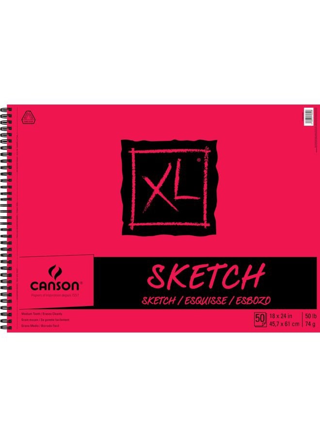 XL Series Paper Sketch Pad for Charcoal, Pencil and Pastel, Side Wire Bound, 50 Pound, 18 x 24 Inch, 50 Sheets