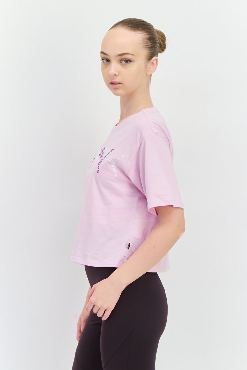 PUMA تي شيرت رياضي نسائي بأكمام قصيرة، خارجي، بنفسجي فاتح - Image 2
