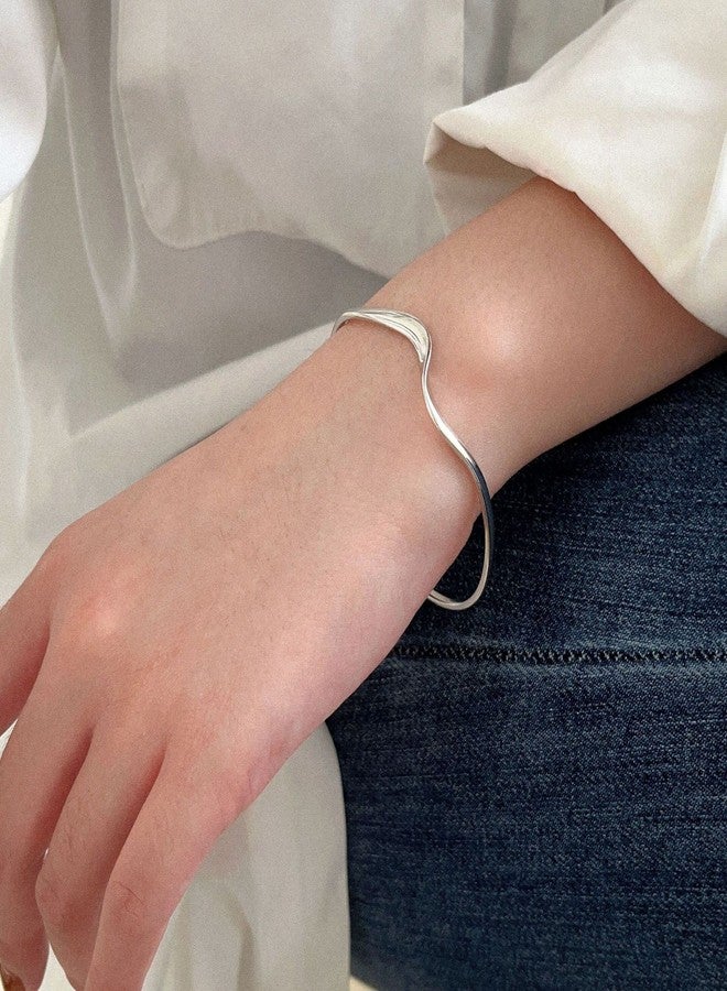 FUTIMELY Silver Bangle Bracelet for Women Wave Beach Bracelet Adjustable Open Cuff Bangle Bracelet for Women Stainless Steel Bracelet (wave) - Image 2