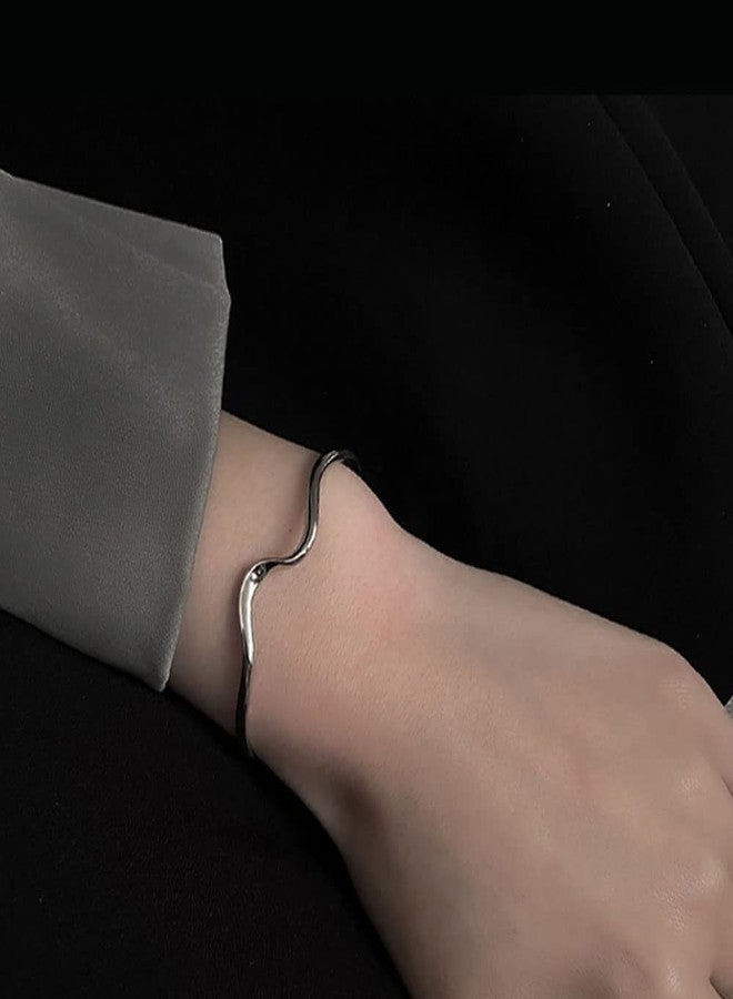 FUTIMELY Silver Bangle Bracelet for Women Wave Beach Bracelet Adjustable Open Cuff Bangle Bracelet for Women Stainless Steel Bracelet (wave) - Image 5