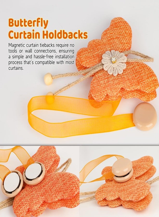 Rddconkit 4 Pcs Cute Butterfly Curtain Holdbacks,Magnetic Curtain Tie Backs Decorative Rope for Living Room Bedroom Kitchen Bathroom Decoration (Orange) - Image 3