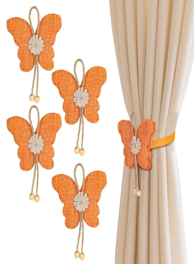 Rddconkit 4 Pcs Cute Butterfly Curtain Holdbacks,Magnetic Curtain Tie Backs Decorative Rope for Living Room Bedroom Kitchen Bathroom Decoration (Orange) - Image 1