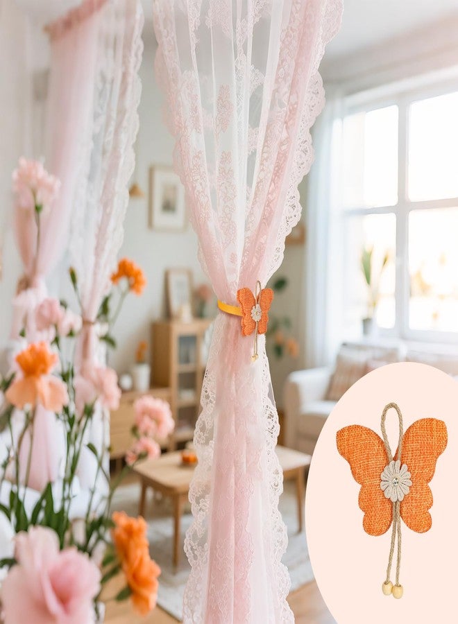 Rddconkit 4 Pcs Cute Butterfly Curtain Holdbacks,Magnetic Curtain Tie Backs Decorative Rope for Living Room Bedroom Kitchen Bathroom Decoration (Orange) - Image 4