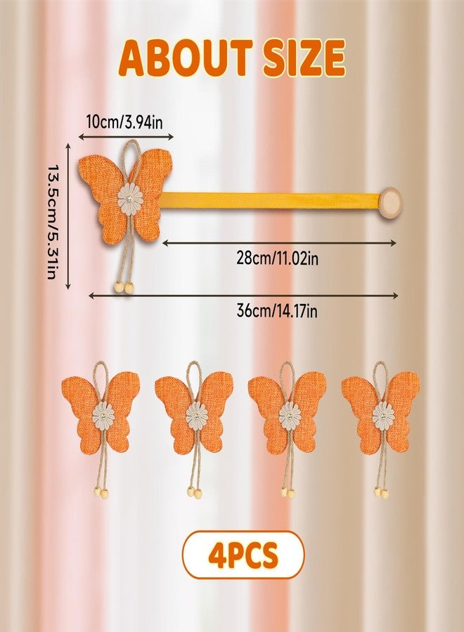 Rddconkit 4 Pcs Cute Butterfly Curtain Holdbacks,Magnetic Curtain Tie Backs Decorative Rope for Living Room Bedroom Kitchen Bathroom Decoration (Orange) - Image 2