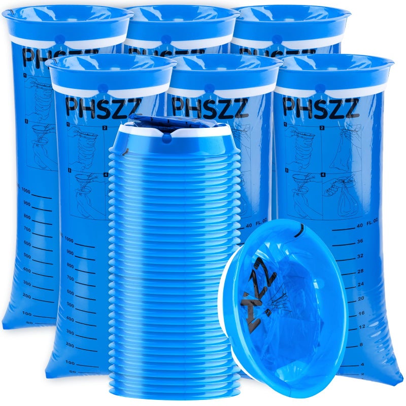 PHSZZ 40 Pack Vomit Bags Disposable Leak Resistant Barf Bags Portable Blue Vomit Bag 1000 Ml Emesis Puke Throw Up Nausea Motion Sickness Bag for Car Aircraft Taxi