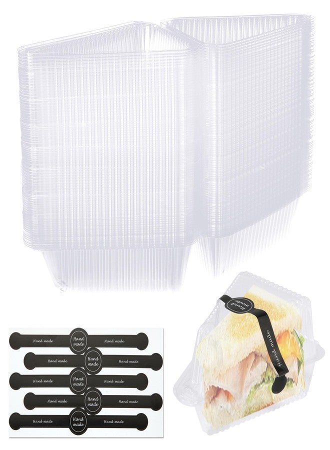 LISHINE 200 Pcs Cake Slice Containers with Lids Clear Plastic Hinged Cheesecake Containers Individual Disposable Triangle Cake Boxes for Pie Slice Cheesecake, Tres Leches, Flan, Desserts - Take Out Togo - Image 1