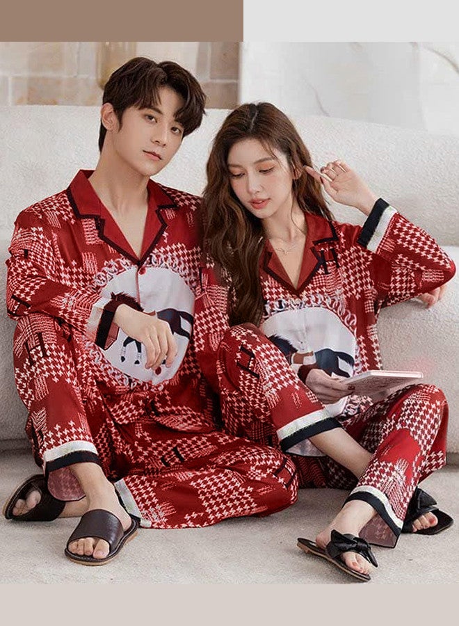 MARGOUN XL Size Men,Large Size Women, Couple Pajamas Set, Horse Print Nightwear Home Clothes for Men Women Red / MG13 - Image 3