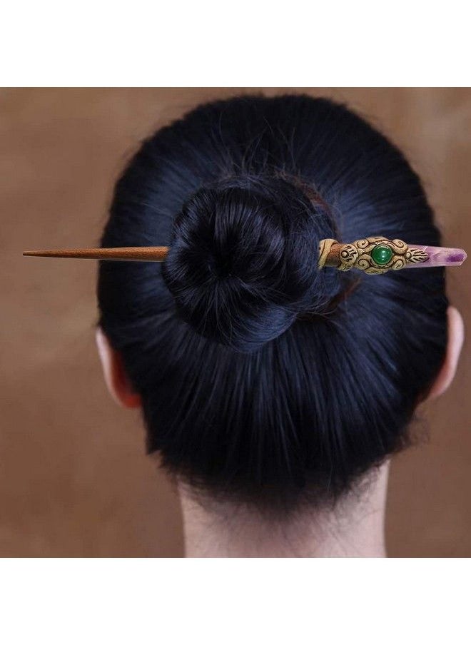 Shubhanjali Wooden And Amethyst Crystal Hair Stick Wooden Juda Pins For Women And Girls Purple Medium  - Image 1