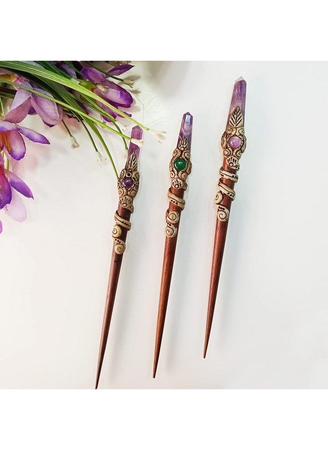 Shubhanjali Wooden And Amethyst Crystal Hair Stick Wooden Juda Pins For Women And Girls Purple Medium  - Image 5