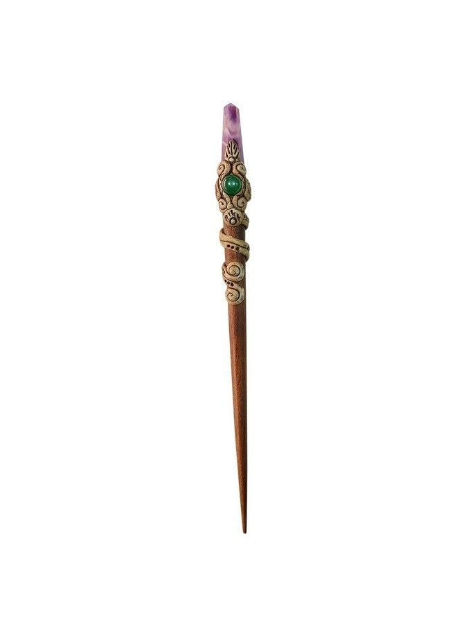Shubhanjali Wooden And Amethyst Crystal Hair Stick Wooden Juda Pins For Women And Girls Purple Medium  - Image 3