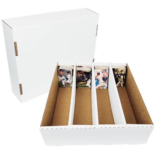 Max Protection 4 Row Trading Card Storage Box 3200 ct Storage Box for Sports Gaming Baseball Cards Durable White Corrugated Bulk Card Organizer Boxes 200 lb Made in USA 3 Boxes - Image 1