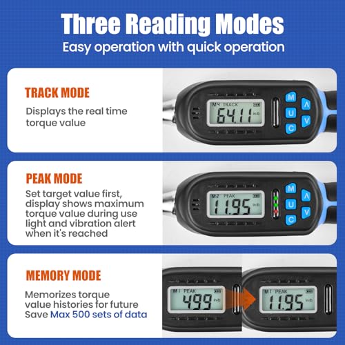 Wisscool Adjustable Digital Torque Wrench 5996 ftlb68135 Nm Hvac Torque Wrench with 42mm Jaw 2 Accuracy Vibration Buzzer and LED Indicator for Split AC Moto Car - Image 3
