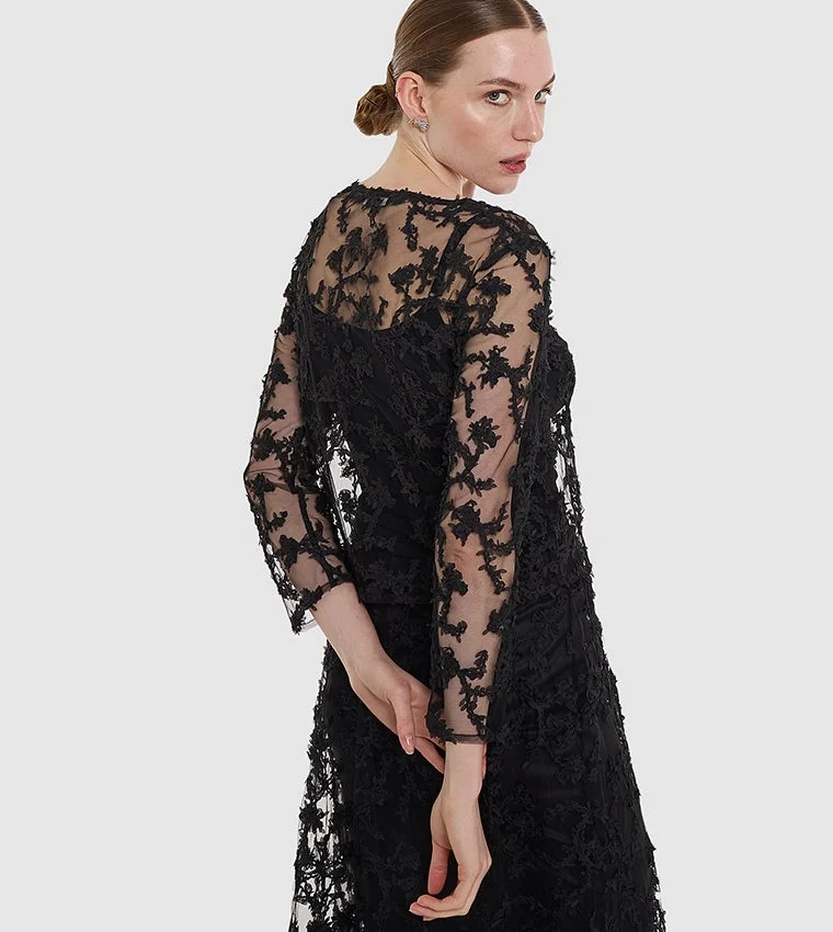 بي سي بي جي BCBG Net Embroidered See Through Top