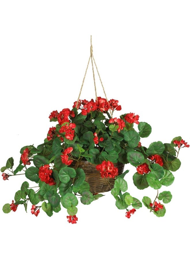 Nearly Natural 6609-RD 24in. Geranium Hanging Basket Silk Plant, Red, 10.25" x 10.25" x 17.5" - Image 1