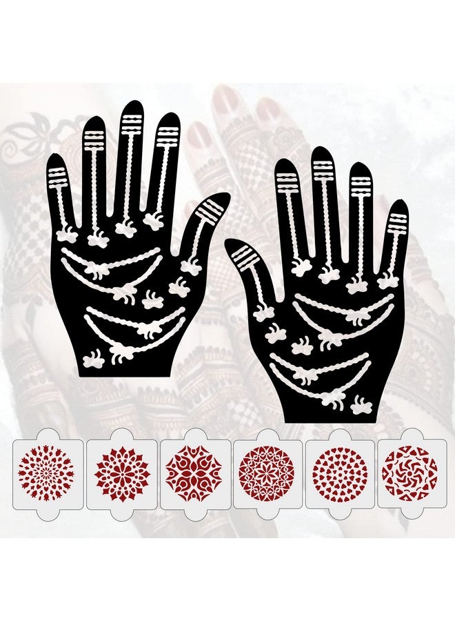 ivana's عبوة من 8 قطع (2 قطعة قوالب تاتو حناء + 6 قطع قوالب حناء PVC قابلة لإعادة الاستخدام مقطوعة بالليزر)، ملصق حناء، ملصقات حناء لليد بالكامل للنساء والفتيات والأطفال، سهلة التطبيق، Ivh-60 - Image 1