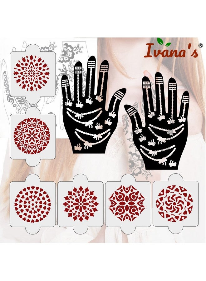 ivana's عبوة من 8 قطع (2 قطعة قوالب تاتو حناء + 6 قطع قوالب حناء PVC قابلة لإعادة الاستخدام مقطوعة بالليزر)، ملصق حناء، ملصقات حناء لليد بالكامل للنساء والفتيات والأطفال، سهلة التطبيق، Ivh-60 - Image 5