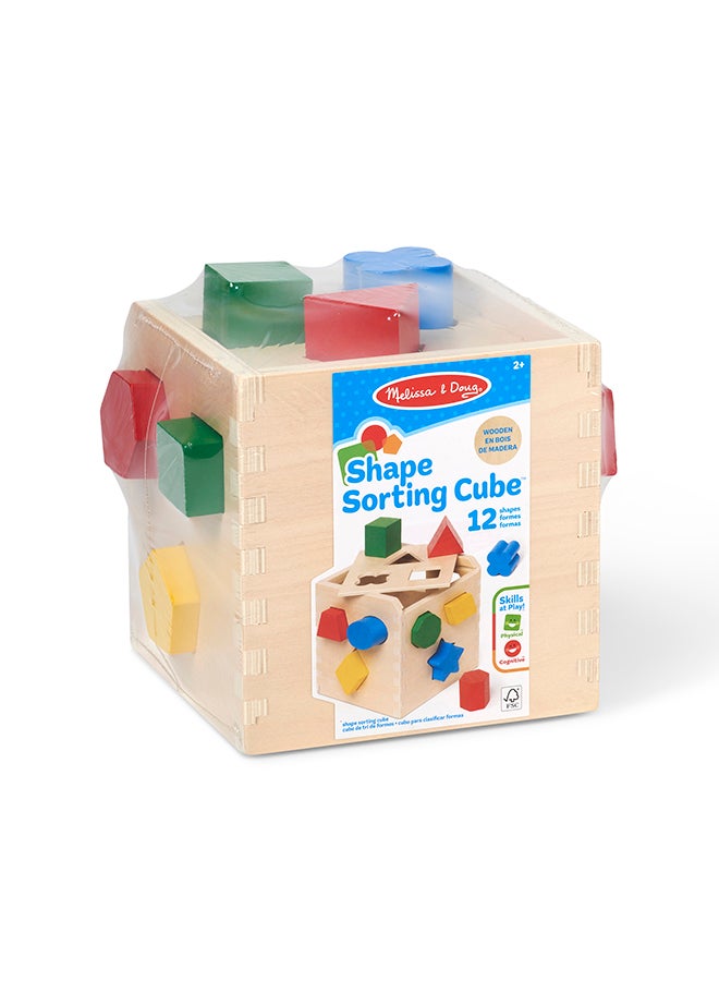 Melissa & Doug مكعب فرز الأشكال من ميليسا ودوج - لعبة خشبية كلاسيكية مع 12 شكلًا - Image 1