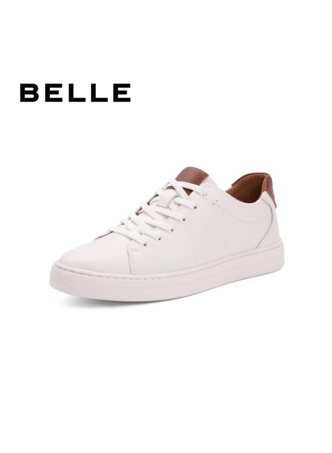 Belle Low-top Sneakers For Men, Cowhide Leather, Simple Casual Shoes, White Sneakers A0548cm1, White/apricot 2, Size 42 - Image 1